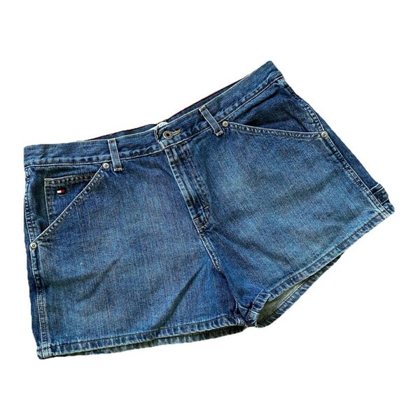 Tommy Hilfiger Women's Carpenter Jean Shorts Vintage Y2K Blue Denim Size 16 - Picture 1 of 9